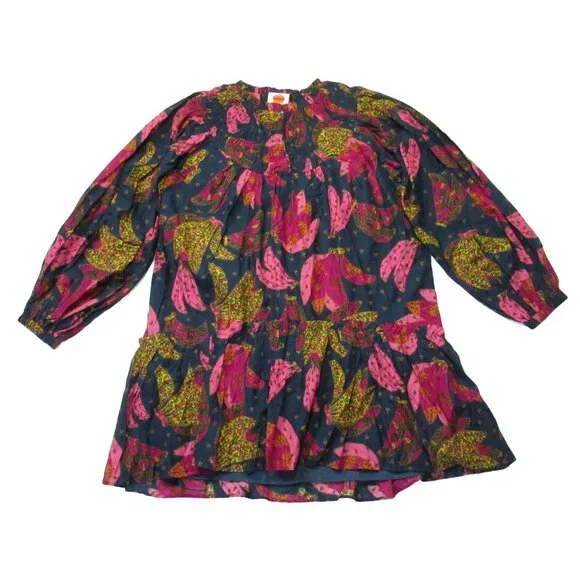 NWT FARM Rio Patchwork Bananas Mini in Navy Cotton Babydoll Dress S $195